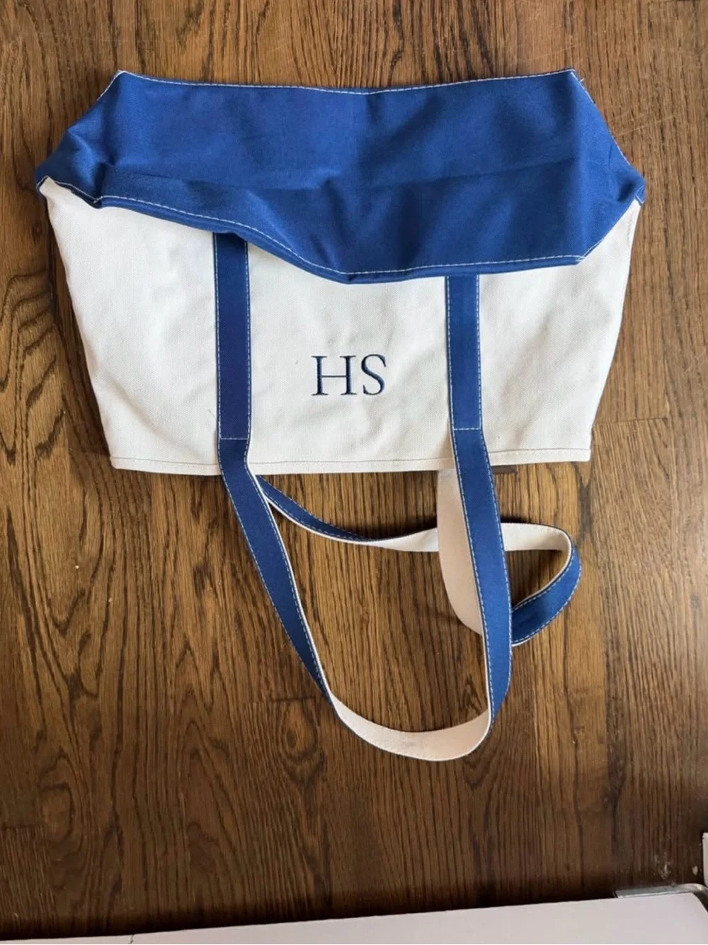 8 Monogrammed Canvas Tote with Blue Trim